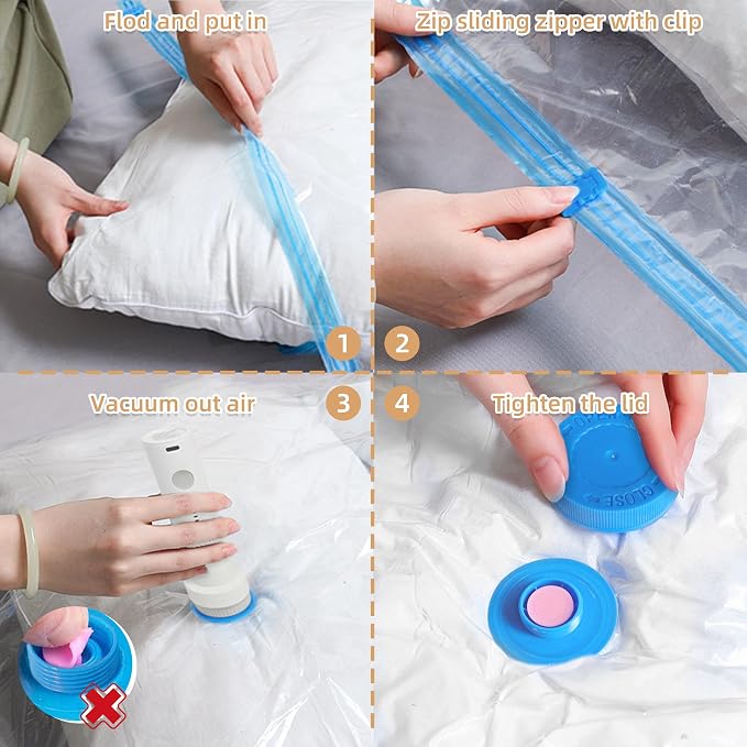 6 Pack Vacuum Storage Seal Bags for Travel with Cordless Electric Pump | Carry-on Packing Bags for Luggage and Suitcase, Space Saver Compression Clothes Storage Bag with Rechargeable Pump (6 Combo) - Image 6