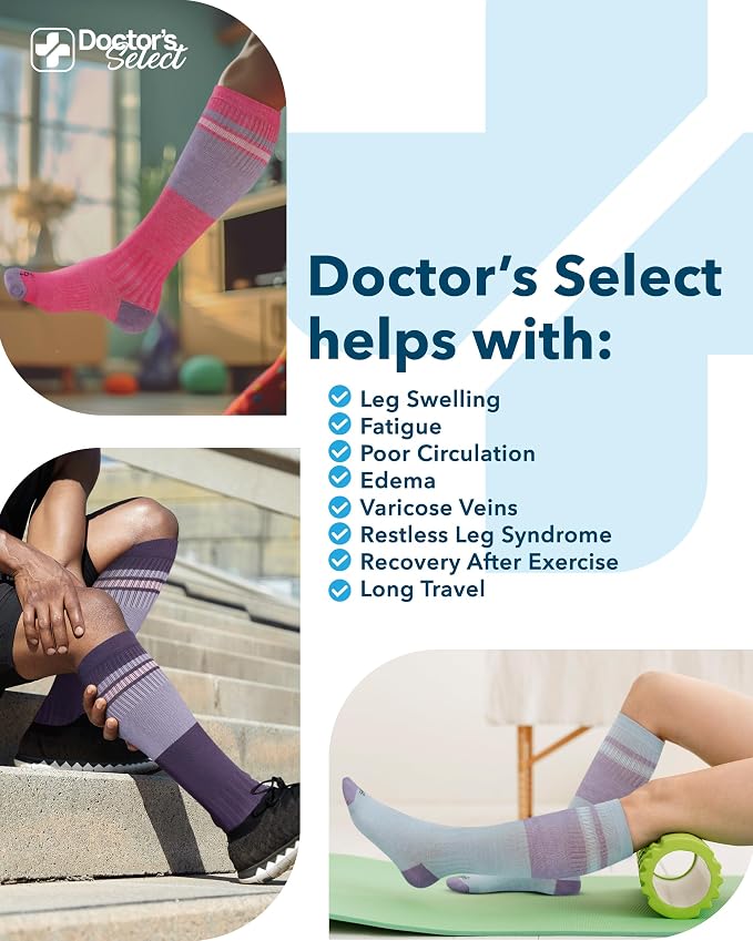 Doctor's Select® Bamboo Viscose Light Compression Socks for Women & Men - 3 Pairs, 8-15 mmHg Compression Socks, Knee High - Image 5