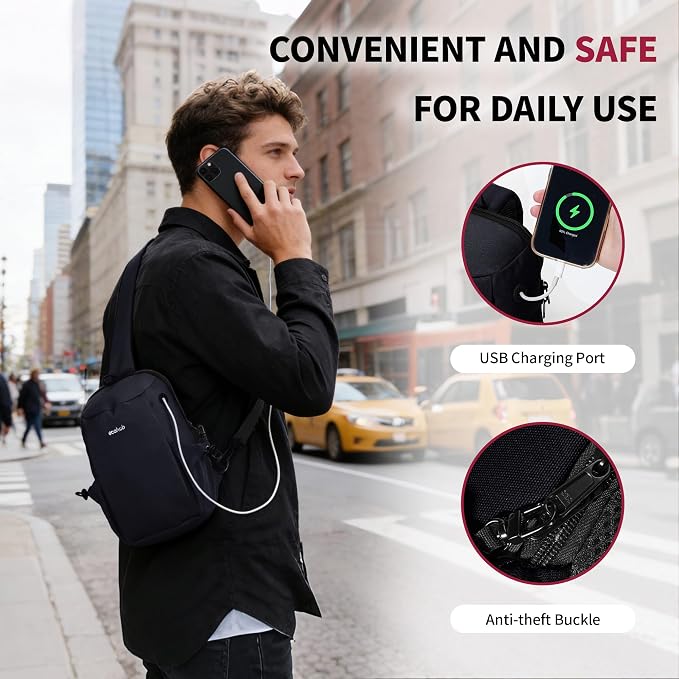 ECOHUB Anti-Theft Crossbody Bag Men Women RFID Blocking Lightweight Sling Backpack Water Resistant for Travel Hiking Outdoor - Image 5