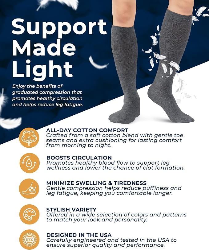 Pembrook Cotton Light Compression Socks for Women & Men - 3 Pairs | 8-15 mmHg Comfort Compression Socks for Men & Women - Image 3