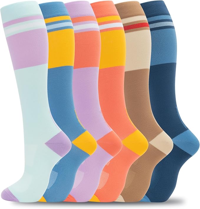 fenglaoda Compression Socks for Women Men Support Circulation 6 Pairs Socks For Nurse, Travel, Flight by fenglaoda