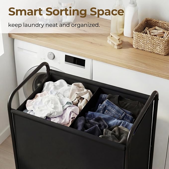 GRANNY SAYS 2 Section Laundry Sorter, 130L Large Hamper Basket with Wheels | Divided Black Hamper Cart, Rolling Organizer for Bedroom, Bathroom - Image 3