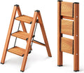 3 Step Ladder, Foldable Aluminum Step Stool with Anti-Slip Pedal | Lightweight yet Sturdy, Portable, Non Slip Feet, 300Lbs Capacity, Elegant Look, for Kitchen, Closet, Pantry, Woodgrain by GameGem