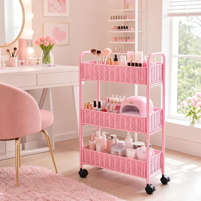 Utility Slim Storage Cart,3-Tier Rolling Kitchen Office Laundry Room Cart with Wheels,Mobile Shelving Unit Organizer for Living Room,Bathroom, Baby Diaper,Art,Dining Room Narrow Places by FOCHIERF