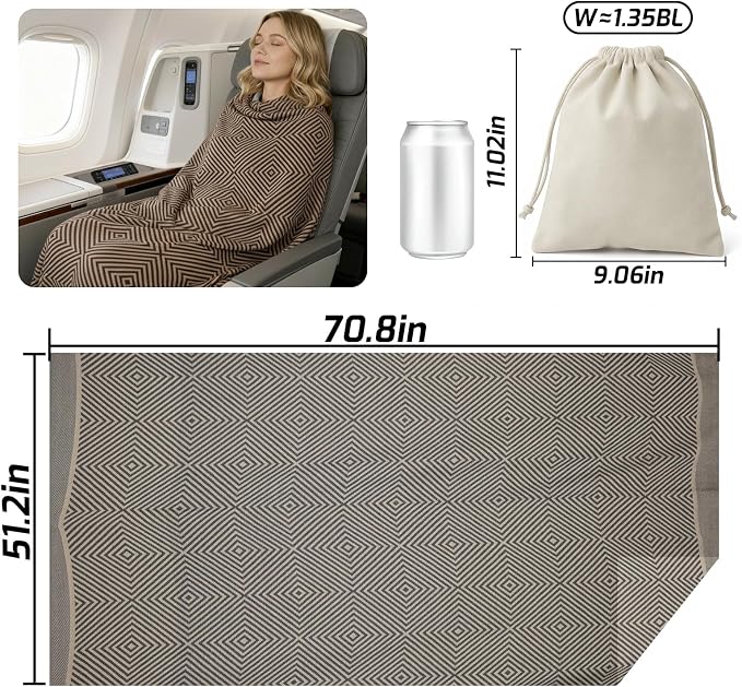 Travel Blanket Airplane - Ultra Soft & Lightweight Knit Design Compact Airplane Blanket,53x72 Inch,Stylish Travel Shawl Wraps for Flights,Office,Home Use,Travel Essentials & Gifts - Image 2