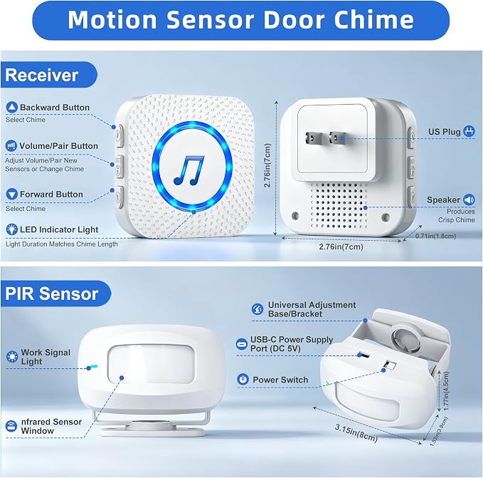 Wireless Motion Sensor Alarm Doorbell, 500FT, 0-110dB, 55 Chimes | Fast PIR entry detection with adjustable volume and 55 chimes for elderly care, home entrances, and business use - Image 8