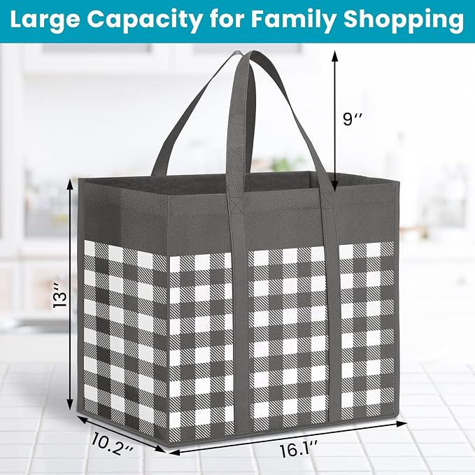 WOWBOX Reusable Grocery Bags,10-Pack, Foldable Reusable Shopping Tote Bags bulk with Reinforced Handles,Large Storage Bags with Water Resistant Coating for Groceries,Multipurpose,Grey-White - Image 4