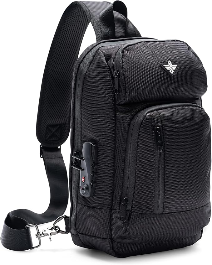 Equinox Sling Backpack Anti Theft Combination Lock Chest Shoulder Bag Waterproof Crossbody Casual Daypack (Black) by Erozul