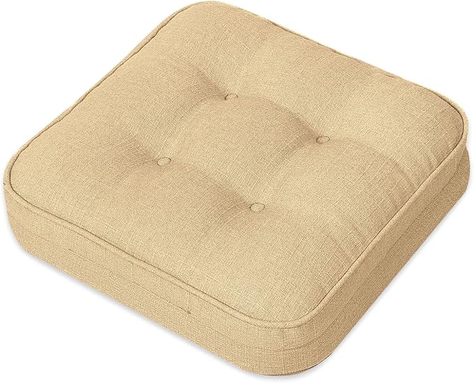 GOFORIT Memory Foam Cushion，Square Seat Cushions for Dining Chairs,Non-Slip Chair Pads with Removable Cover, 16'' x 16'', Khaki by Unknown