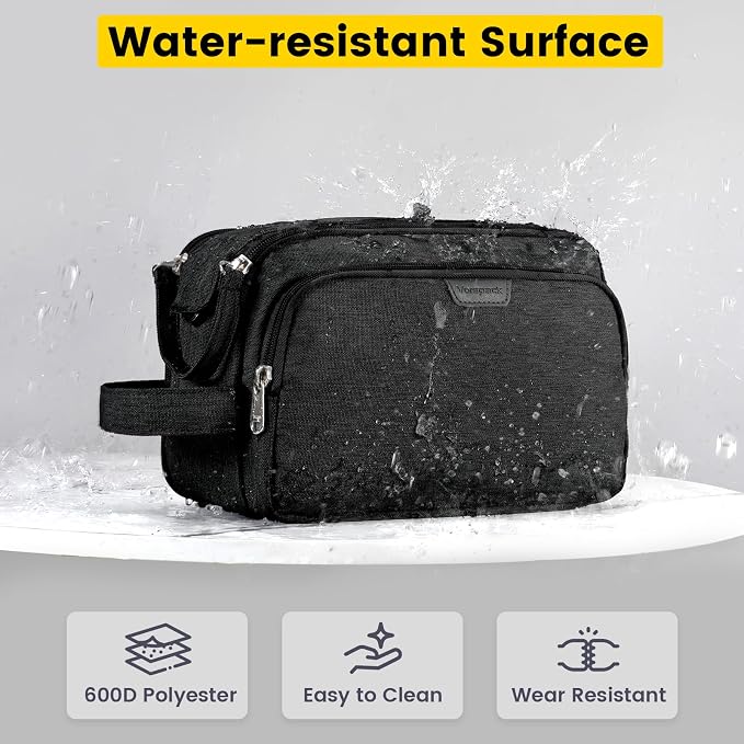 Vorspack Travel Toiletry Bag with Organized Compartment, Medium, Black | Water Resistant, Wide Opening, with Wet Pocket, Small Travel Bag for Toiletries, Grooming, Shaving, Accessories - Image 4