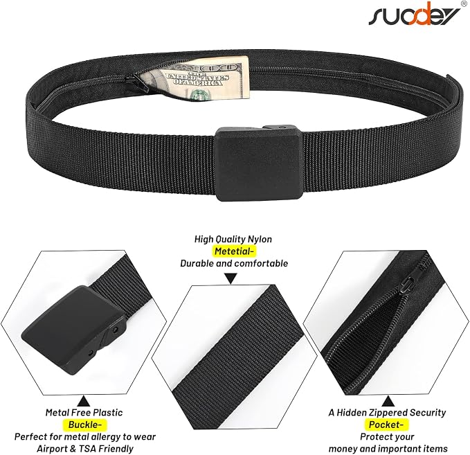 SUOSDEY Travel Money Belt, Nylon Hidden Money Pocket Belt with Plastic Buckle - Image 3