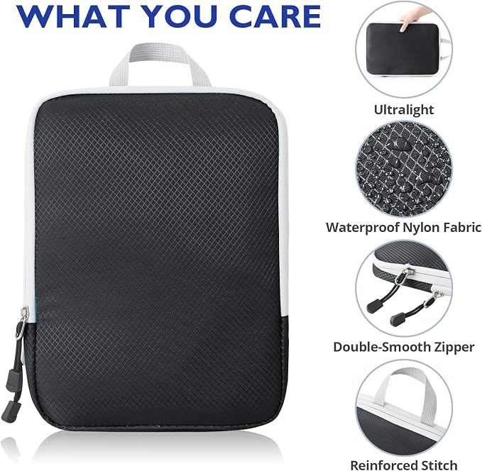 Compression Packing Cubes, 8 Set Packing Cubes for Travel Compression, Lightweight Compressible Package Organizer for Carry On and Suitcases, Black and Grey - Image 3