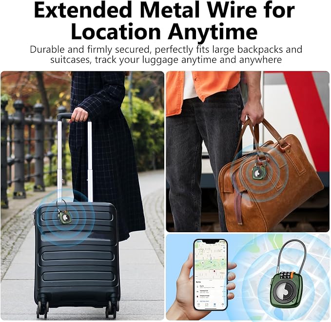 Compatible with Apple AirTag Secure Lock with Wire Cable, 3-Digit Combination Luggage Locks, Alloy Body Ultra Durable Anti-Lost Protective Case for Luggage, Suitcase (Green*2) - Image 4
