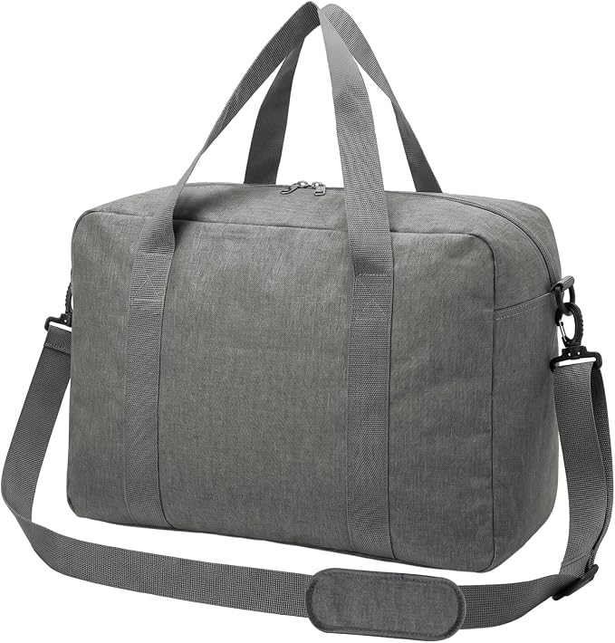 30L Foldable Underseat Travel Duffel Bag 17.3"x13.8"x7.9" – Lightweight Carry on Luggage for Women and Men, Waterproof Overnight Bag, Gym Sport Holdall, Hospital Tote with Trolley Sleeve, Grey by WAAYAA