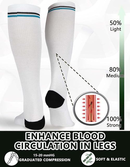 +MD 3 Pairs Bamboo Viscose Compression Socks for Women Men 15-20mmHg Knee High Support Stockings for Pregnancy Nurse Travel - Image 2