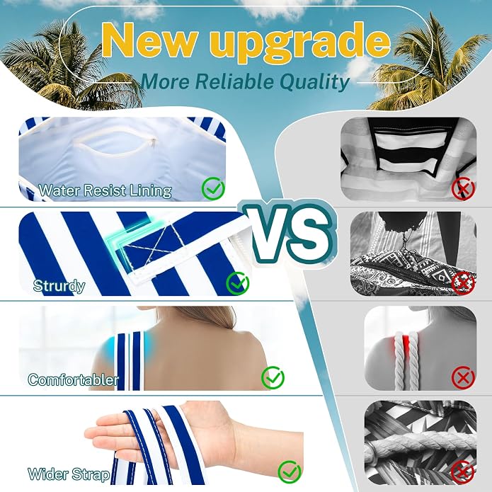 Iioscre Beach Bag for Women, Causal Hobo Handbags with Zipper Inner Pocket | Foldable Swim Tote Bag for Beach Vacation Essentials - Image 7