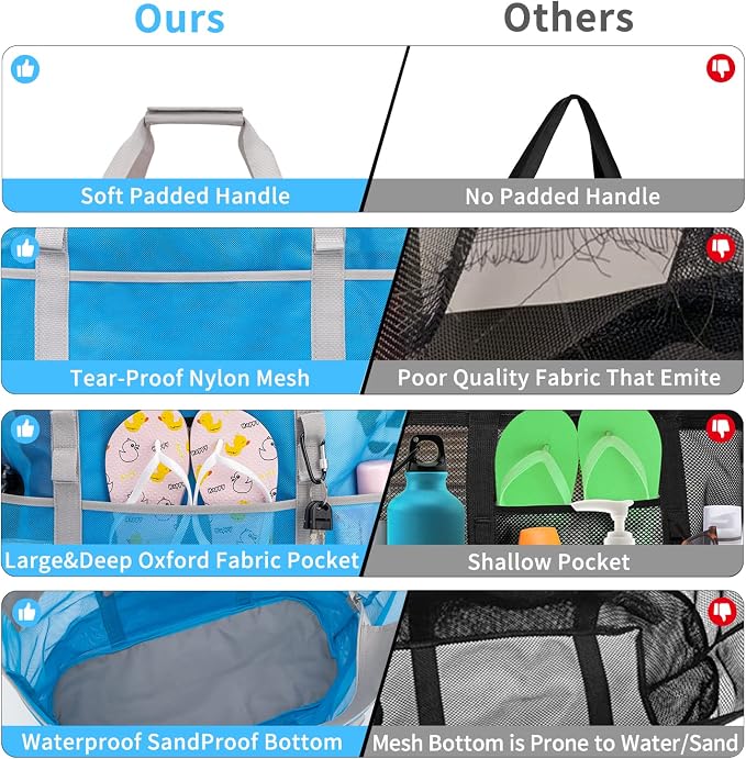 KABAQOO Mesh Beach Bag, Extra Large Beach Bags with 9 Pockets & Zipper Waterproof Lightweight Beach Tote for Beach/Pool Trip - Image 6