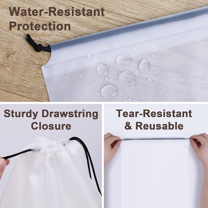 18 Pack Clear Shoe Bags for Travel Essentials Reusable Storage | 15.7"×11.8" PEVA Drawstring, Water-Resistant, Fits up to Men’s 12–13, for Clothes & Toiletries, Keep Luggage Tidy & Odor-Free - Image 6