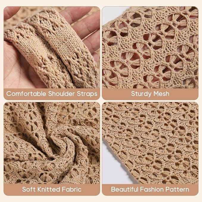 Sightor Crochet Tote Bag, Mesh Beach Bag Knit Summer Hobo Bag for Women | Beach Tote bag Vacation Outfits Aesthetic Boho Bag - Image 4