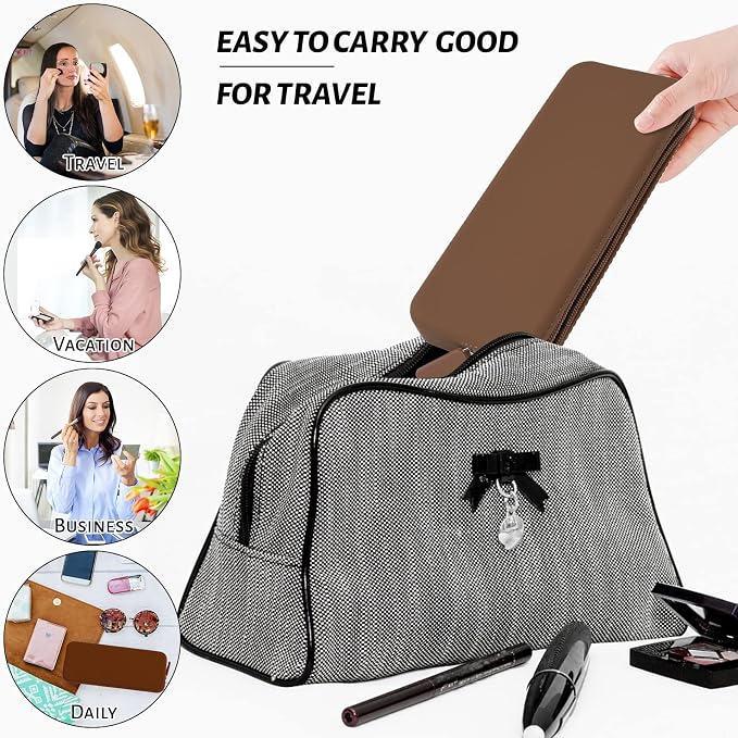 Travel Makeup Brush Holder, Silicone Makeup Bag with Zipper Pouch Holder Case for Organizing Cosmetics Pencils Daily Work（brown） - Image 6