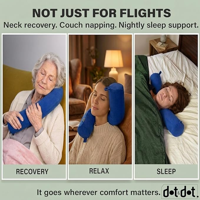 Dot&Dot Twist Memory Foam Travel Pillow, Bendable Neck Pillow for Airplane, Car and Home, 26-Inch Adjustable Roll with Washable Cotton Cover, Sapphire - Image 8