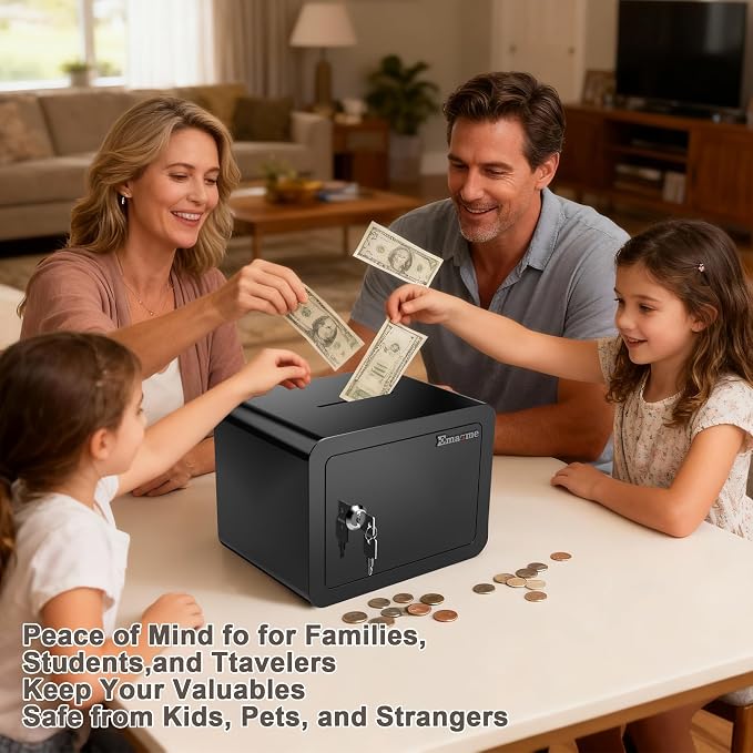 Small Safe, Locker Safes with Key and Coin Slot, Little Safes for Money, Cheap Home Safety, Small Hidden Safe, Savings Box with Key – Mini Security for Home, Office, Travel, Pets，0.23 Cubic - Image 4