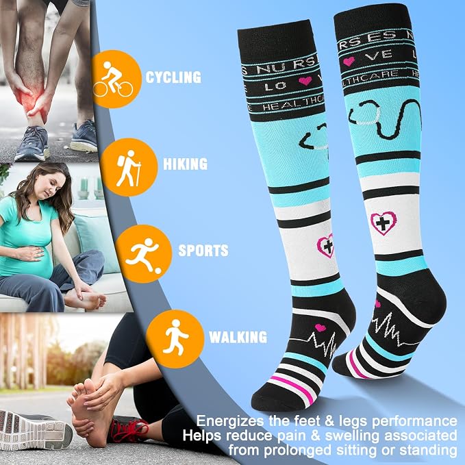 cerpite Compression Socks for Women & Men 6 Pairs Knee High Compression Socks 20-30 mmhg Best for Running,Nurse,Travel - Image 4