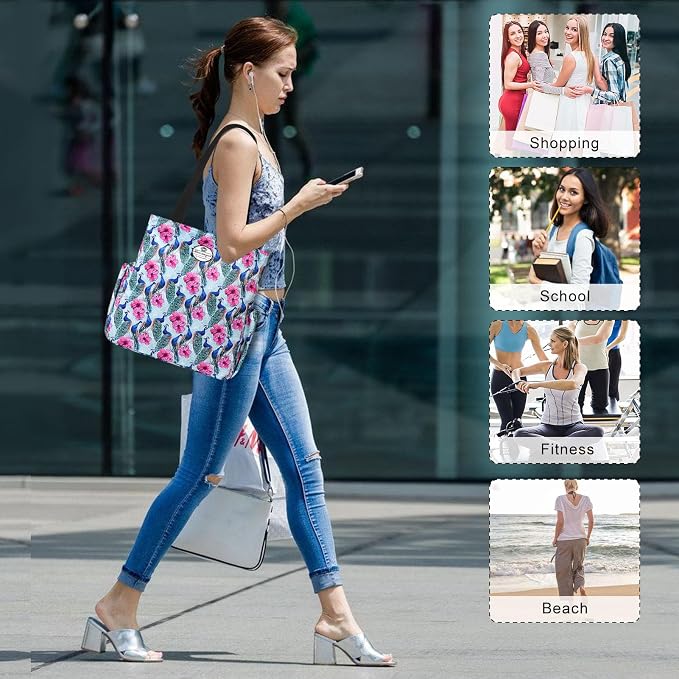 HUA ANGEL Floral Tote Bag - Casual Shoulder Bag Daily Tote Bag with Zipper Gym Travel Shopping Work Handbag for Women - Image 7