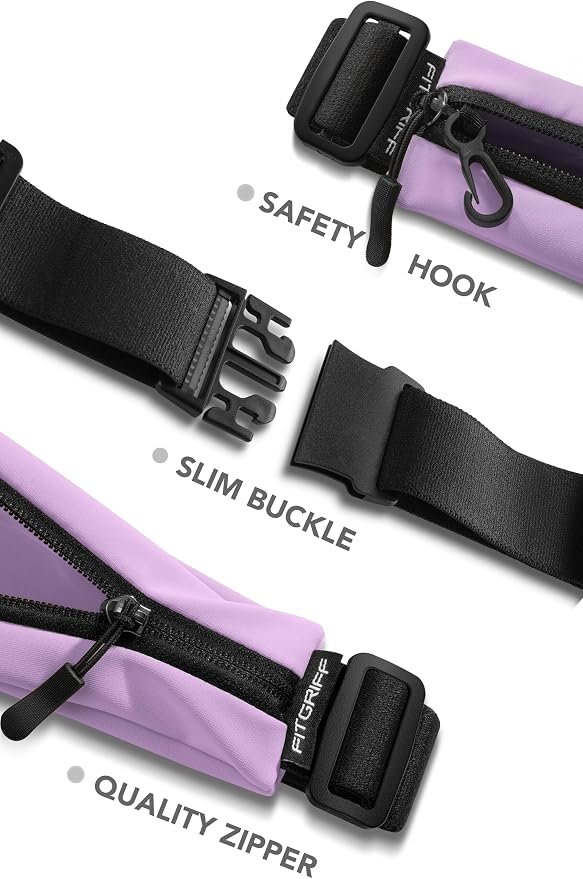 Fitgriff® Running Belt V2 for Men & Women - Slim Fanny Pack, Phone Holder for Jogging, (Fits All Cell Phones) - Money Belt, Runners Waist Pouch (Purple, One Size (Waist 24.4 – 43.3 inches)) - Image 4