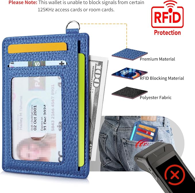 Mayski Slim Wallet, Credit Card Holder for Women, Minimalist Front Pocket RFID Blocking Card Cases, Small Wallet Women Men(Litchi Ocean Blue) - Image 5