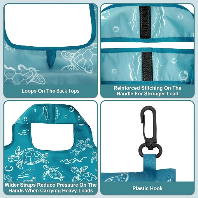 HOLYLUCK Reusable Grocery Bags,Heavy Duty Foldable Shopping Tote Bag (Standard, 3 Turtle) - Image 4