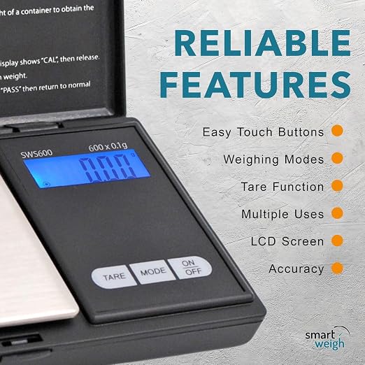 Smart Weigh SWS600 Elite 600g x 0.1g Digital Gram Scale, Pocket Sized Jewelry, Nutrition Kitchen, and School Scale, Slim Design, Black - Image 3