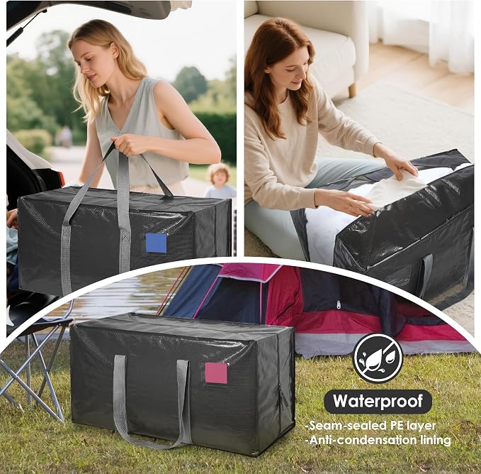 6 Pack Moving Bags with Full-Open Side Zipper, Extra Large 93L Heavy Duty Waterproof Foldable Storage Totes for College Dorm, Moving & Home Organization Gray - Image 8