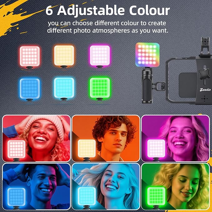 Zeadio All-in-One Video Rig Kit, Handheld Stabilizer with Aluminum Phone Cage, RGB LED Light & Shotgun Microphone, Perfect for Vlogging YouTube TikTok Filmmaking etc - Image 9