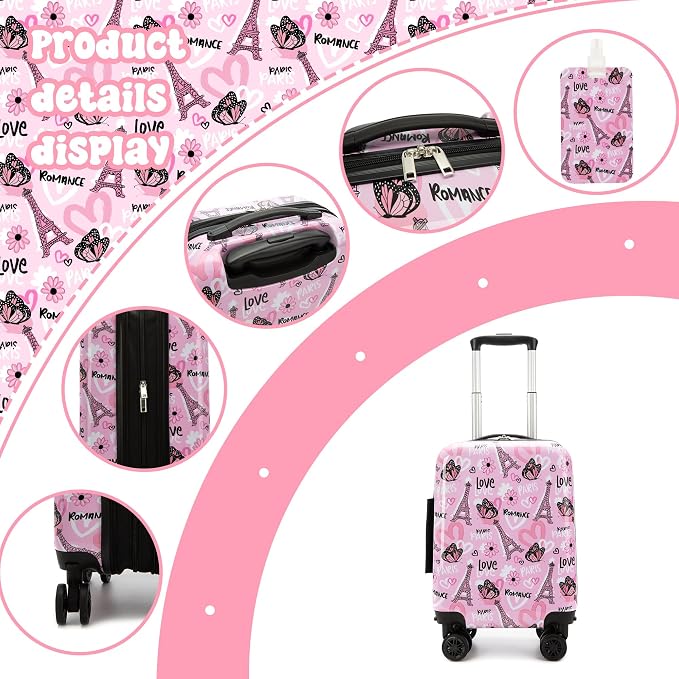 Kid's Luggage Set 16" Hardside Luggage with Spinner Wheels 2 Piece Suitcase Set Girls Carry on Toddler Travel Rolling Suitcase with Neck Pillow Airline Approved - Image 3