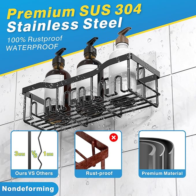 Shower Caddy 2 Pack,Adhesive Shower Organizer for Bathroom Storage&Home Decor&Kitchen organizers and storage,No Drilling,Large Capacity,Rustproof Stainless Steel Bathroom Organizer,Bathroom Decor Sets - Image 5