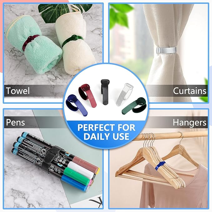 100 x Colourful Reusable Cable Ties, Cable Straps, Adjustable Cable Ties, Strong Hook and Loop Cable Straps with Buckle for TV Cables, PC Cables and Desk Organisation - Image 4