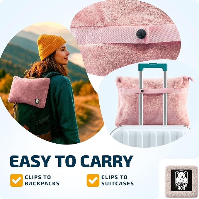 Travel Blanket and Pillow Set — Airplane Blanket with Inflatable Pillow and Cotton Case, Compact Travel Blanket with Back-Neck Snaps for Long Flights - Image 5