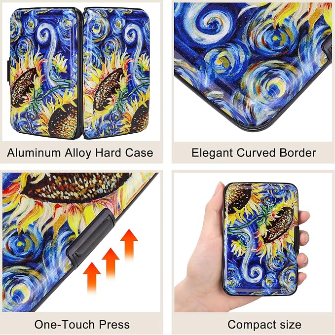 Mini RFID Aluminum Wallet Credit Cards Holder Business Card Case Metal ID Case for Men Women (Sun flower) - Image 3