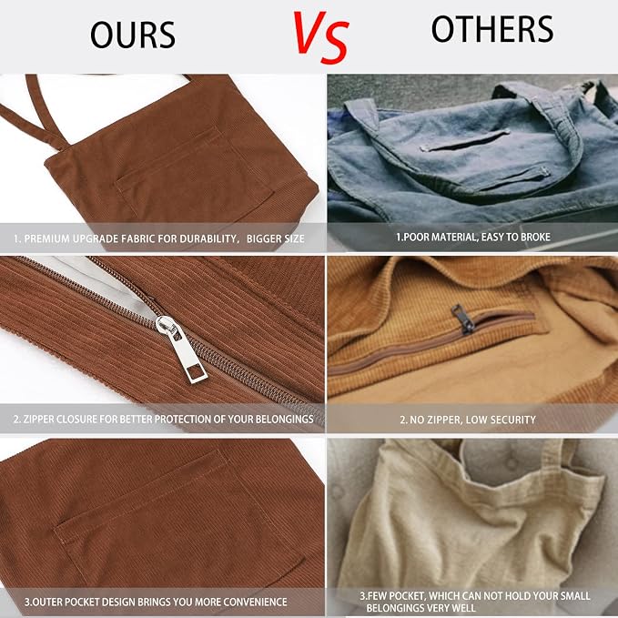 WantGor Women Corduroy Tote Bag, Large Shoulder Hobo Bags Casual Handbags | Big Capacity Shopping Work Bag - Image 7