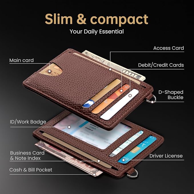Mayski Slim Wallet, Credit Card Holder for Women, Minimalist Front Pocket RFID Blocking Card Cases, Small Wallet Women Men(Lichee Coffee) - Image 5