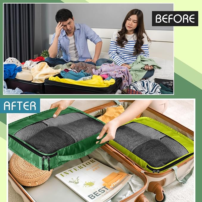 5 Pcs Packing Cubes for Suitcase Large Travel Cubes Carry on Luggage Organizer Bags for Clothes Accessories(M,Green) - Image 6