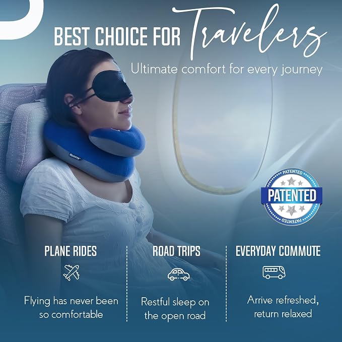 BCOZZY Travel Neck Pillow for Airplane– Patented Double Support for Head, Neck, and Chin. Best for Long Flights, Plane Sleeping, and Car Rides. Adjustable Size. Fully Washable. Carry Bag. Large, Nude - Image 4