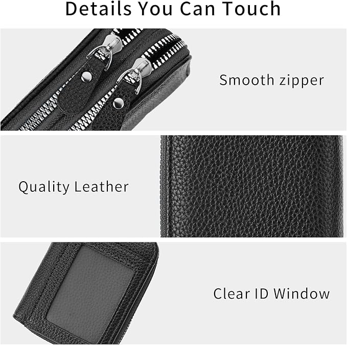 RNIEGA Credit Card Holder Wallet RFID Blocking Leather Small Wallet for Women Double Zipper Wallet with ID Window - Image 4
