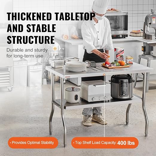 VEVOR Stainless Steel Foldable Work Table, 48 * 24 Inch Heavy Duty Food Outdoor Double Layer Stainless Steel Worktable for Commercial Kitchen Restaurant | For Commercial, Kitchen, Restaurant, Indoor and Outdoor Use, Polished Finish, Heavy Duty, Quick-F... - Image 5
