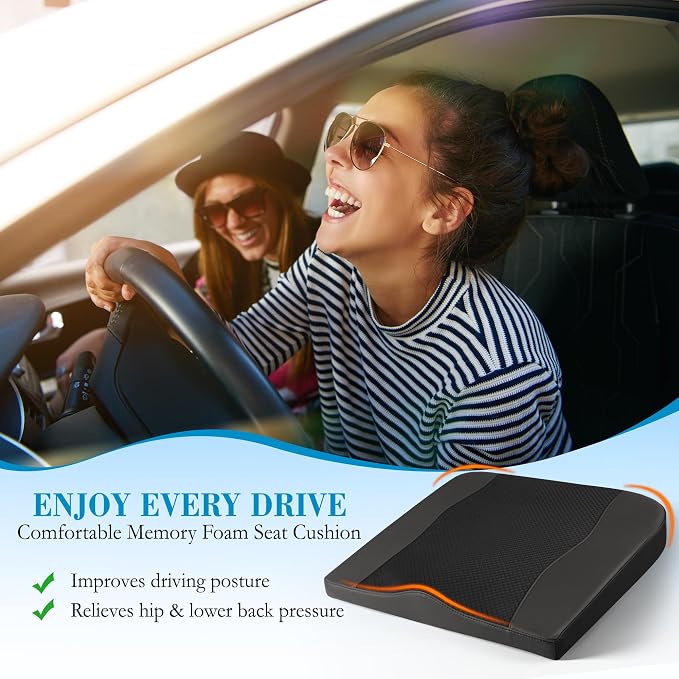 Lofty Aim Car Seat Cushion, Memory Foam Car Seat Cushions for Long Driving | Comfy Car Seat Pillow for Pain Relief, Driver Seat Cushion Adds Height, Butt Cushion for Car, Truck, Office Chair, Black - Image 2