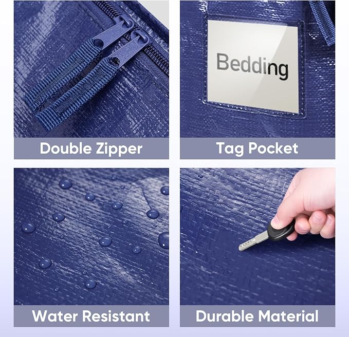 TICONN 6 Pack Extra Large Moving Bags Heavy Duty with Zippers & Carrying Handles, Durable Storage Bags Moving Boxes for Closet Organizers and Storage (6 Pack, Navy) - Image 6