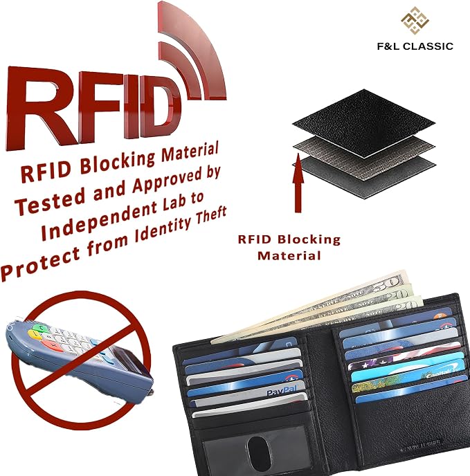 F&L CLASSIC RFID Blocking Mens Leather Bi-Fold Big Hipster Wallet, 13 credit card slots,Black… - Image 7