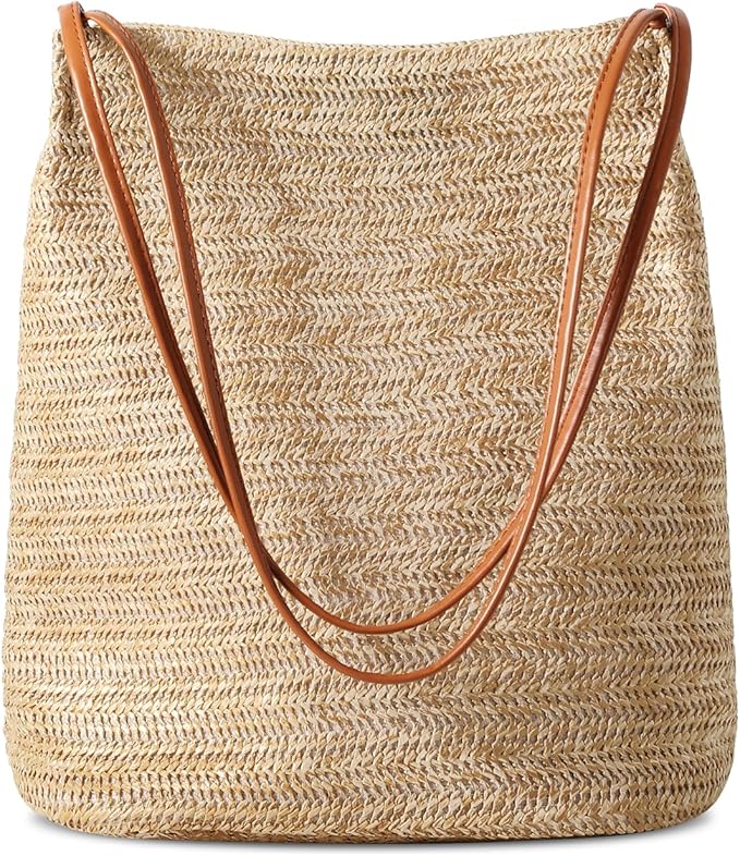 Tavaleu Straw Beach Bags for Women Tote Handbag Shoulder Hobo Bucket Bag | Lightweight, Foldable, PU Straps, Magnetic Closure, Zip Pocket, Reinforced Bottom, Summer Purse, Travel, Vacation, Daily Use by Tavaleu