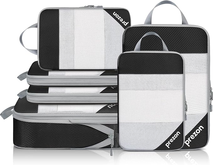 Compression Packing Cubes for Travel, Lightweight Vacation Travel Essentials, Travel Accessories for Suitcase Organizer Bags Set, Durable Luggage Organizer by PREZON